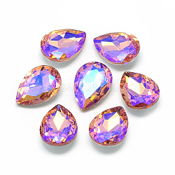 Pointed Back Glass Rhinestone Cabochons, Back Plated, Faceted, AB Color Plated, teardrop, Dark Salmon, 25x18x6mm