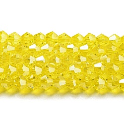 Прозрачные стеклянные бусины гальваническим пряди, гальваническое покрытие, граненые, двухконусные, желтые, 3.5 мм, около 108~123 шт / нитка, 12.76~14.61 дюйм (32.4~37.1 см)