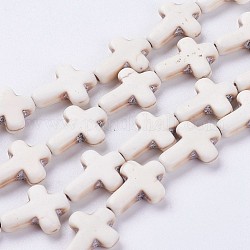 Synthetic Turquoise Beads Strands, Cross, Dyed & Heated, Antique White, 15.5x12x4mm, Hole: 1.2mm, about 25pcs/strand, about 15 inch