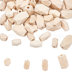 PandaHall Elite Unfinished Wood Beads, Natural Wooden Beads, Faceted, Polygon, BurlyWood, 13x9.5x10mm, Hole: 3mm, 80pcs/bag
