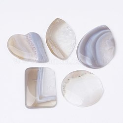Natural Striped Agate/Banded Agate Pendants, Mixed Shape, Floral White, 38~56x31~43x5~7mm, Hole: 1.6mm