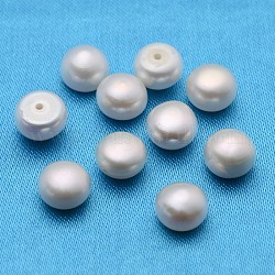 Grade A Natural Cultured Freshwater Pearl Beads, Half Drilled, Rondelle, Dyed, White, 7.5~8x5mm, Hole: 0.8mm, about 66pcs/board