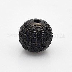 CZ латунные круглые бусины класса ААА с кубическими циркониями, черный цвет металла, без кадмия, без никеля и без свинца, металлический черный, 6 мм, отверстие : 1.5 мм