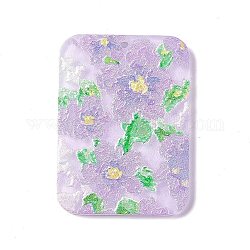 Embossed Flower Printed Acrylic Pendants, Rectangle Charms, Lilac, 39.5x28.5x2.3mm, Hole: 1.6mm
