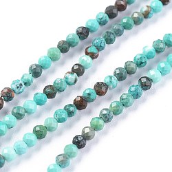 Brins de perles de magnésite naturelle, teinte, facette, ronde, turquoise foncé, 2~2.5mm, Trou: 0.5mm, environ 173 / pcs brins, 15.35~15.75 pouce (39~40 cm)