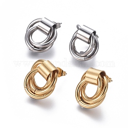 304 Stainless Steel Stud Earrings, Hypoallergenic Earrings, with Ear Nuts, Golden & Stainless Steel Color, 16.5x16mm, Pin: 0.8mm, 6pairs/card