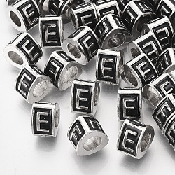 Alloy European Beads, Enamel Style, Large Hole Beads, Triangle with Letter, Platinum, Black, Letter.E, 9.5x9x6.5mm, Hole: 5mm