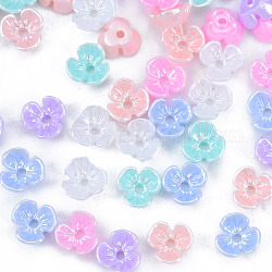 Tapas de abalorios de perlas de imitación de resina, 3-pétalo, flor, color mezclado, 10x10x4mm, agujero: 1.4 mm