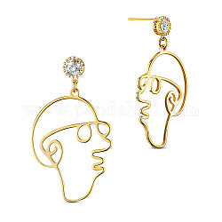 Boucles d'oreilles pendantes en laiton Shegrace, avec le tchèque strass, visage, véritable 18k plaqué or, 43.8mm, breloque: 32.3x24.7mm