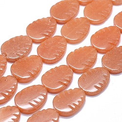 Natural Red Aventurine Beads Strands, Leaf, 19~20x14.5~15x3.5~4mm, Hole: 0.8~1mm, about 20pcs/strand, 15.7 inch(40cm)