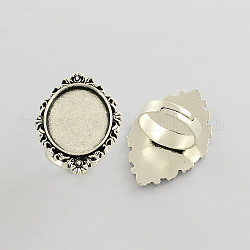 Vintage base anillo de hierro componentes del anillo de dedo de acero, sin plomo y cadmio, plata antigua, 17x5mm, bandeja ovalada: 25x18 mm