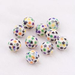 Perles en résine peintes par pulvérisation, avec motif étoiles, ronde, colorées, 10mm, Trou: 2mm