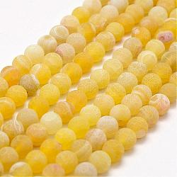 Mattiert natürlichen Achat Perlen Stränge, Runde, gefärbt und erhitzt, Gelb, 8 mm, Bohrung: 1 mm, ca. 48 Stk. / Strang, 14.5 Zoll