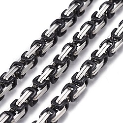 304 Stainless Steel Byzantine Chains, Unwelded, Electrophoresis Black & Stainless Steel Color, 8~11.5x5mm