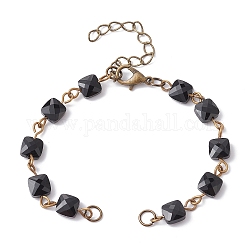 Fabrication de bracelets à maillons en perles de verre à facettes carrées, avec fermoir, convient aux breloques de connecteur, noir, 6-1/4~6-3/8 pouce (15.8~16.2 cm)