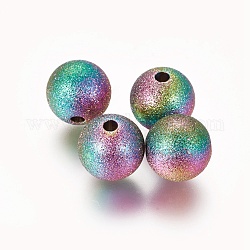 Ion Plating(IP) 304 Stainless Steel Textured Beads, Round, Rainbow Color, 10mm, Hole: 1.8mm