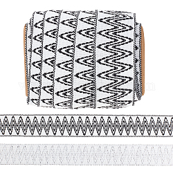 Ruban élastique en nylon jacquard de style ethnique arricraft, plat avec motif de vagues, noir, 54mm