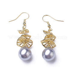 Boucles d'oreilles en perles synthétiques, avec les accessoires en laiton, ronde, couleur d'argent, 49mm, pin: 0.5 mm