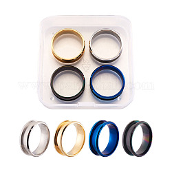 ステンレス鋼の溝付き指輪のセッティング  リングコアブランク  インレイリングジュエリー作成用  ミックスカラー  サイズ10  20mm  7.5mm  4個/箱