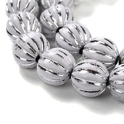 Fili di perline di resina scanalate, metallo argento allacciati, zucca, grigio chiaro, 10~12mm, Foro: 3 mm, circa 32pcs/filo, 13.78'' (35 cm)