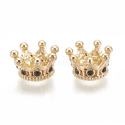 Perline in lega europeo, perline con foro grande, con strass, corona, jet, oro, 11.5x6mm, Foro: 5 mm