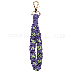 Décorations de pendentif de lanière de poignet tressée à la main en coton, avec fermoirs pivotants en alliage plaqué or kc, pour la fabrication de porte-clés, support violet, 190x28mm