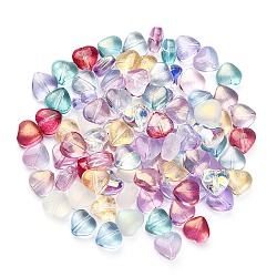 100pcs 10 couleurs perles de verre transparentes, cœur, couleur mixte, 8x8x4.5~5mm, Trou: 1mm, 10 pcs / couleur