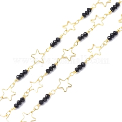 Perlenkette aus Messing & Glasperlen, langlebig plattiert, Stern, gelötet, mit Spule, golden, 8~15.5x3~8x1~3 mm, ca. 10.93 Yard (10m)/Rolle