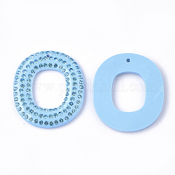 Pendentifs acryliques, avec strass, ovale, lumière bleu ciel, aigue-marine, 41x36x4mm, Trou: 1.5mm
