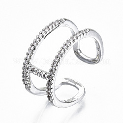 Latón micro pave anillos de brazalete de circonio cúbico, anillos abiertos, Sin cadmio y níque y plomo, Platino real plateado, nosotros tamaño 6 3/4, 17mm