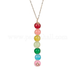 Colliers à pendentif en perles rondes en verre coloré, avec des chaînes de câble de fer, or, 17.60 pouce (44.7 cm)
