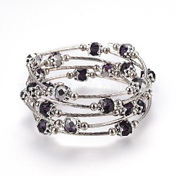 Cinq boucles de bracelets en verre à facettes, avec perles en laiton et perles de fer, indigo, 2-1/4 pouce (5.7 cm)