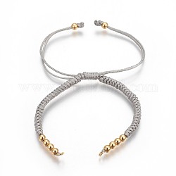 Nylonschnur geflochtene Perlen Armbänder machen, mit Messing-Perlen, langlebig plattiert, echtes 24k vergoldet, dunkelgrau, 10-1/4 Zoll (26 cm) ~ 11-5/8 Zoll (29.6 cm)