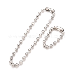 304 ensemble collier et bracelet chaîne boule en acier inoxydable, ensemble de bijoux avec fermoir à chaîne boule pour femme, couleur inoxydable, 8-5/8 pouce (22~51.4 cm), perles: 10 mm