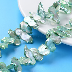 Naturales keshi abalorios de perlas hebras, perla cultivada de agua dulce, teñido, calabaza, aguamarina, 20~28x10~12x2~6mm, agujero: 0.5 mm, aproximamente 44~50 pcs / cadena, 16.53~17.32 pulgada (42~44 cm)