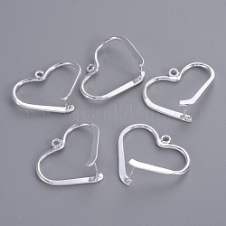Brass Pinch Bails, Ice Pick, Heart, Silver Color Plated, Nickel Free, about 26mm wide, 22mm long, 1.5mm thick, hole: 1.2mm