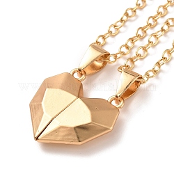 Rack Plating Alloy Heart Pendant Necklaces Sets, Magnetic Couples Necklaces, with Brass Cable Chain, Gold, 24.4 inch(62cm), 2pcs/set