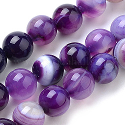 Chapelets de perles en agate à rayures naturelles/agates à bandes, teinte, ronde, bleu violet, 6mm, Trou: 1mm, Environ 63 pcs/chapelet, 14.96 pouce