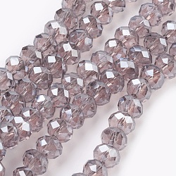 FilI di perline in vetro placcato, lustro di perla placcato, sfaccettato, rondelle, cardo, 6x4~5mm, Foro: 0.8~1 mm, circa 85~88pcs/filo, 16.1~16.5 pollice (41~42 cm)