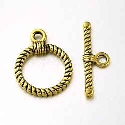 Tibetischen Stil Legierung Ring Knebelverschlüsse, Antik Golden, Ring: 22x17x2 mm, Bohrung: 2.5 mm, Bar: 26x8x3 mm, Bohrung: 2.5 mm