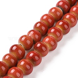 Chapelets de perles rondes en céramique émaillée en porcelaine émaillée manuelles, rouge, 6mm, Trou: 2mm, Environ 60 pcs/chapelet, 12.59 pouce