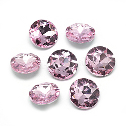 Pointed Back Glass Rhinestone Cabochons, Back Plated, Faceted, Flat Round, Pearl Pink, 10x4.5~5mm