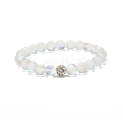 Bracelet extensible perlé rond en pierre de lune synthétique avec strass, bijoux en pierres précieuses pour femmes, clair, diamètre intérieur: 2-1/4 pouce (5.8 cm)