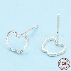 925 Sterling Silver Hollow Apple Stud Earrings, with S925 Stamp, Silver, 6.5x7.5mm, Pin: 0.8mm