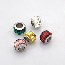 Column 304 Stainless Steel Glass European Beads, Faceted, Large Hole Beads, Stainless Steel Color, Mixed Color, 10x7mm, Hole: 5mm