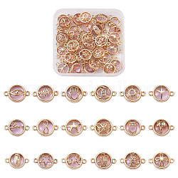 Connettori di collegamenti di vetro, con risultati in lega placcata oro chiaro, rotondo e piatto, perla rosa, 36pcs/scatola