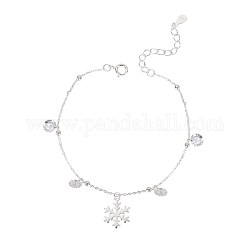 Flocon de neige avec bracelet à breloques en zircone cubique, 925 bracelet en argent sterling pour cadeau femme fille, clair, platine