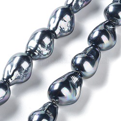 Fili di perle di conchiglie galvanizzate, pepite, grigio, 21~22.5x14.5~15.5x13~13.5mm, Foro: 1.2 mm, circa 19pcs/filo, 15.94~16.34 pollice (40.5~41.5 cm)
