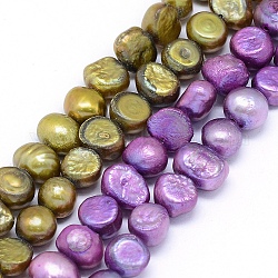 Hilos de perlas de agua dulce cultivadas naturales teñidas, dos lados pulidos, color mezclado, 8~9x7~8x5~8mm, agujero: 0.8 mm, aproximamente 46 pcs / cadena, 13.7 pulgada (35 cm)