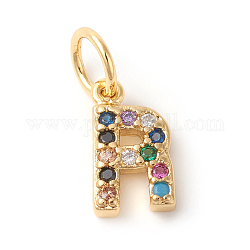 Messing Mikropflaster bunte Zirkonia Charms, golden, Buchstabe r, 9x5x2 mm, Bohrung: 3 mm